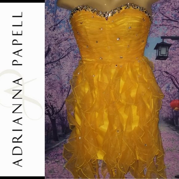 ๐ Mori Lee Sweetheart Party Jeweled Dress Size 1/2 Yellow ๐ - Picture 1 of 14